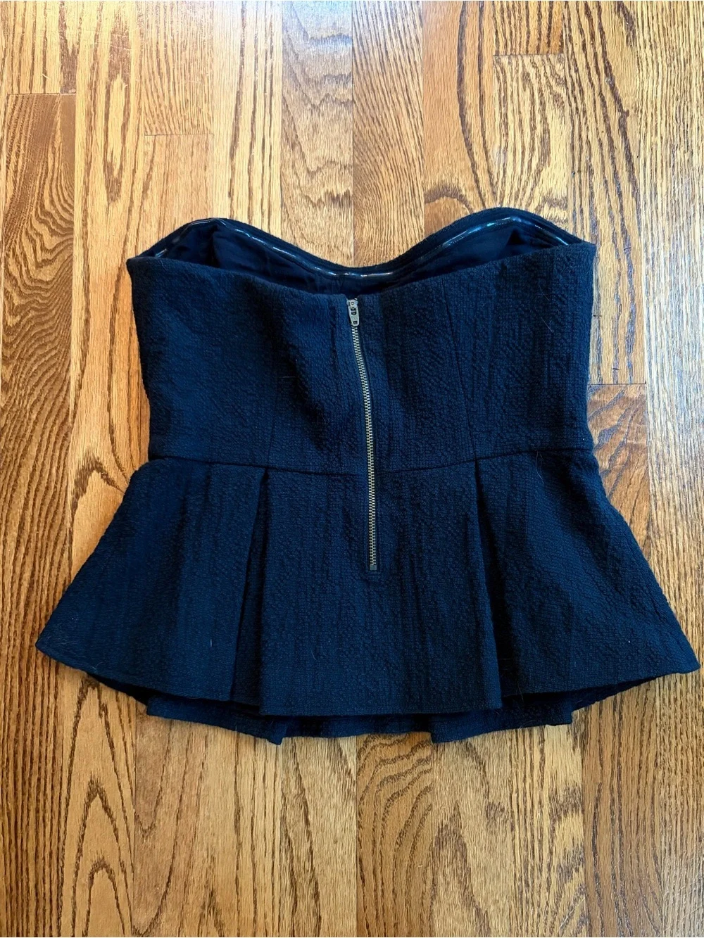 Free People Black Strapless Textured Peplum Bustier Top Size 8